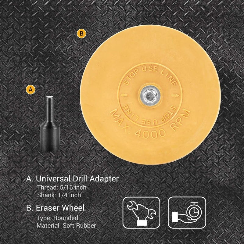 EWK Decal Eraser Wheel, Rubber Remover Wheel for Drill, Ideal for Adhesives, Pinstripes, and Decals Removal - Image 2